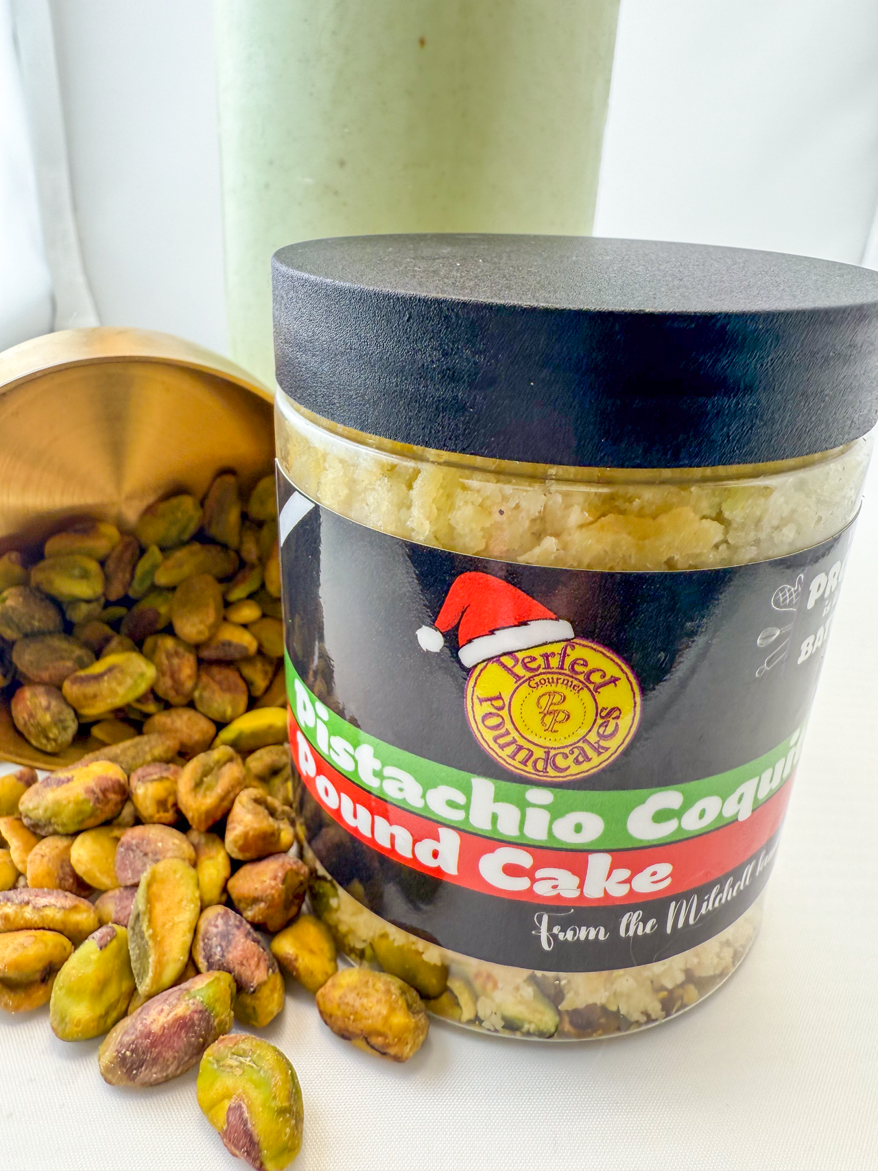 Bottoms up-Pistachio Coquito Pound Cake Jar